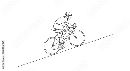 Cyclist riding uphill road bike line art drawing vector illustration cycling exercise fitness sport training