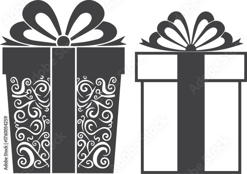 Two stylized gift boxes with decorative ribbons and bows on a white background