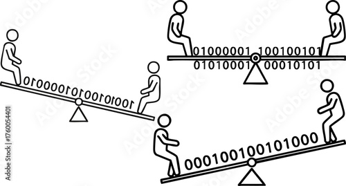 Seesaw featuring two stick figures in black and white