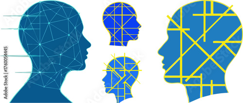 Abstract digital heads represent artificial intelligence