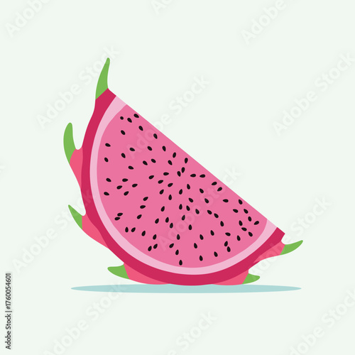 A refreshing slice of dragon fruit with vibrant pink flesh and tiny black seeds.