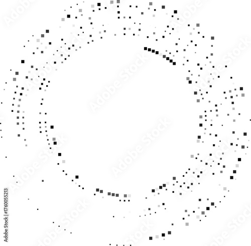 Arrangement of dots creating a dynamic circular form with varying spacing and radial flow.
