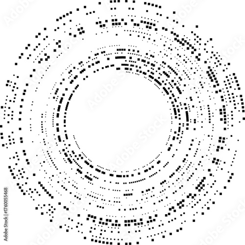 Circle formed by textured dots arranged concentrically to create consistent radial geometry.