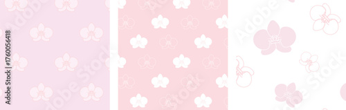 ピンクの胡蝶蘭のパターンが並ぶ花柄模様のセット