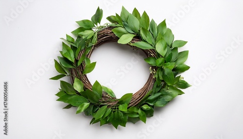 Green Leaf Wreath On White Background