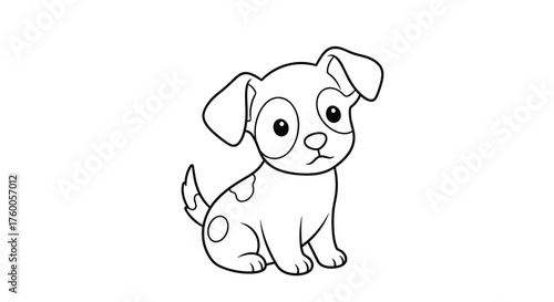 A cute little puppy with spots sits patiently waiting for a friend.