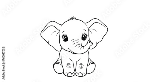 A very cute baby elephant sits patiently and waits to be colored in by you. What a precious little friend for your coloring book pages.