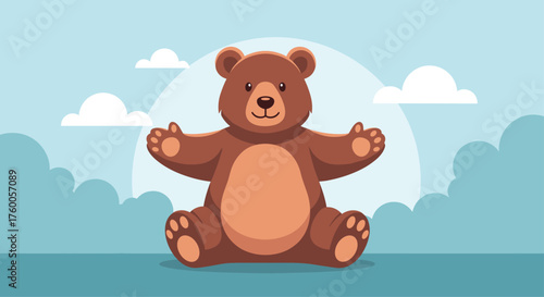 A friendly teddy bear sitting and reaching out its arms for a hug.