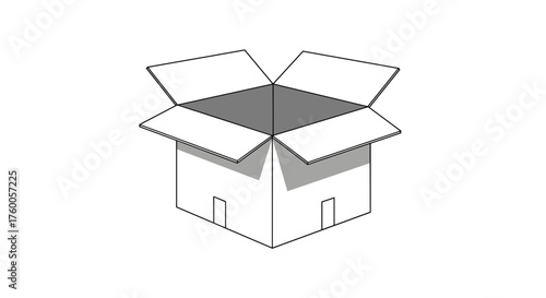 An open cardboard box casting a shadow on a white background