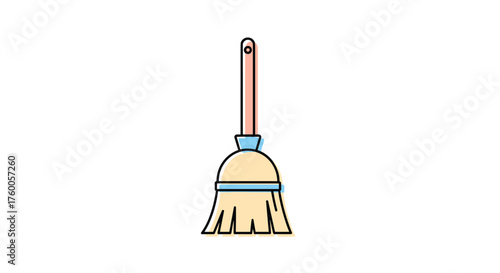 A simple cartoon illustration of a sweeping broom with a long handle and a wide brush head.