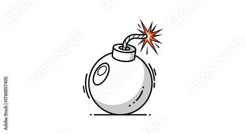 Cartoon bomb with a lit fuse exploding in a flash of light.
