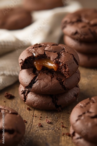 Homemade chocolate cookies with caramel filling.