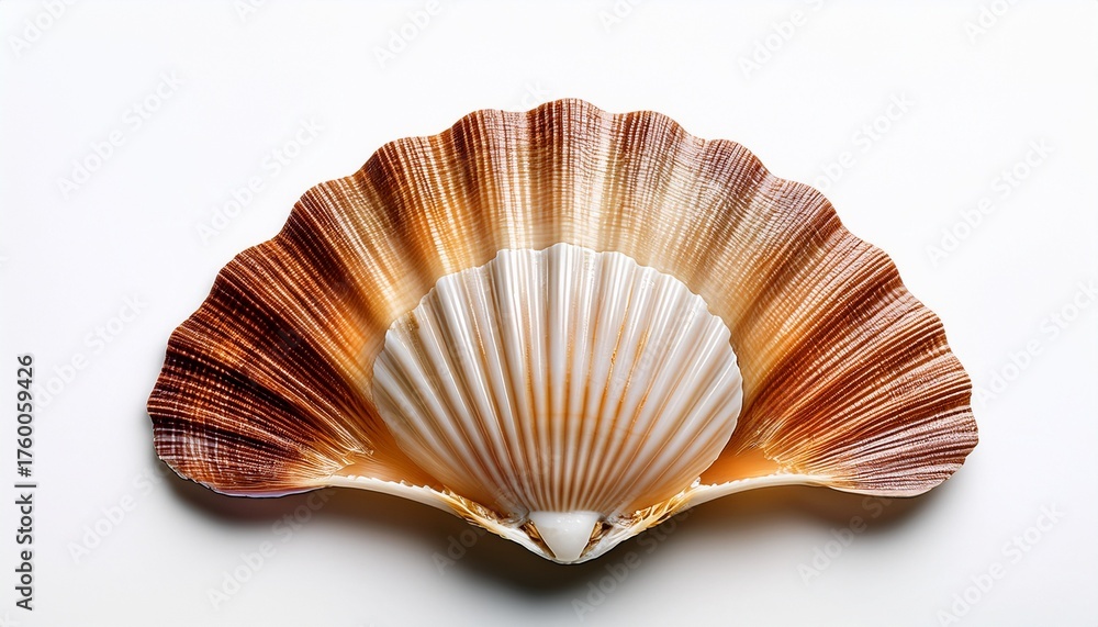 Fototapeta premium Beautiful Scallop Shell With Intricate Patterns White Isolated Background
