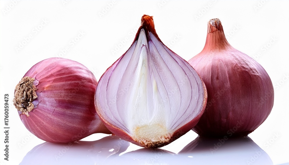 Fototapeta premium Fresh Shallot Bulbs Half Cut Closeup