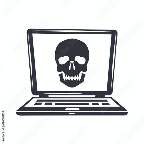 White skull displayed on dark laptop screen shows potential for a security breach