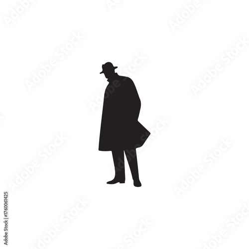 Silhouette of a Man in a Fedora Hat and Suit, Side Profile