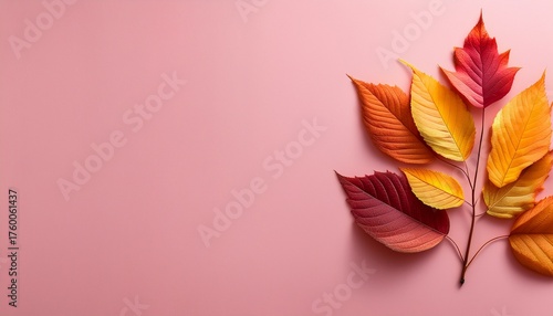 Layout Of Colorful Autumn Leaves On A Clean Pink Background