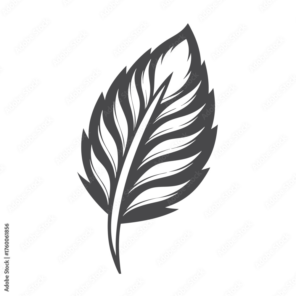 Fototapeta premium Two bold outlined bay leaves are shown overlapping in a minimalist drawing