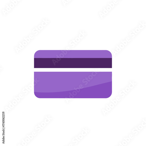 Simple vector icon of a purple bank card with a magnetic stripe for secure online payments, e-commerce checkouts, and financial management