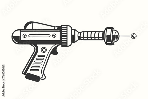 The monochrome ray gun with a futuristic space weapon design showcases retro science