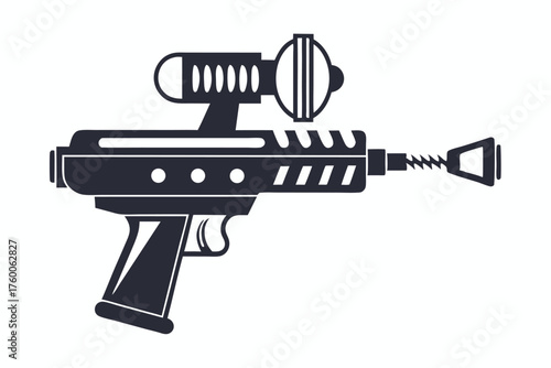 Retro black space blaster silhouette weapon has an intriguing and iconic form, ready for intergalactic adventures