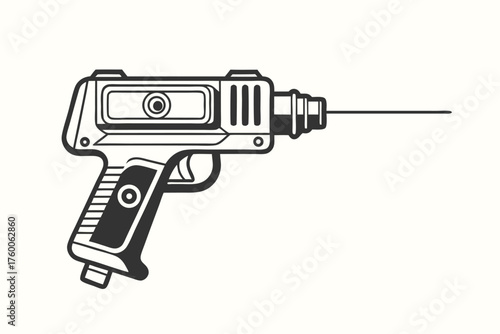 Retro black and white ray gun weapon with a futuristic style stands out