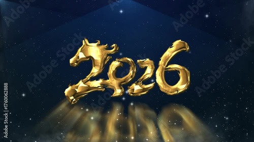 2026ゴールド文字、馬をモチーフにした新年アニメーション