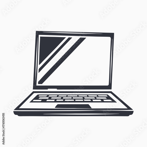 Stylized black laptop shows simple form for digital communication and work device