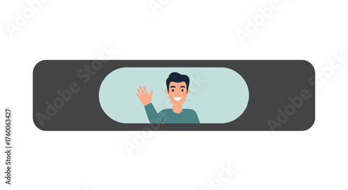 Friendly man waving hello on video call for virtual meetings or online communication, perfect for remote work or social connection illustrations