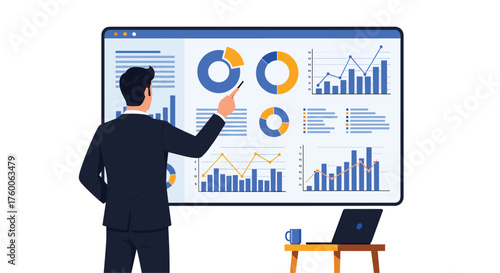 Professional business review showing data analysis and financial results, perfect for presentations, reports, and modern office environments