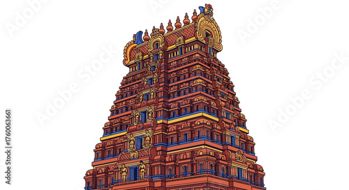 The stunning architecture of a traditional Hindu temple, a vibrant cultural landmark perfect for travel, history, and spiritual projects