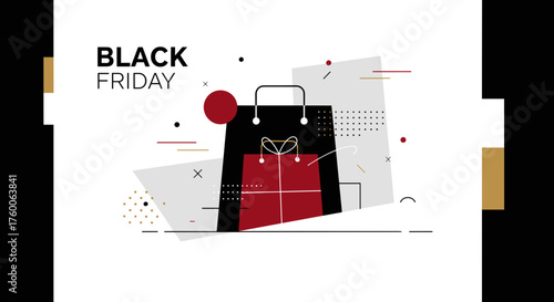 Black Friday sale illustration with shopping bag and gift box