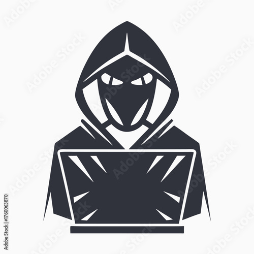 Mysterious dark hooded figure embodies digital network with tech circuit details on jacket