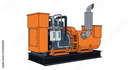 Durable orange industrial generator ready for power supply in case of emergency or outage, providing reliable electricity for industries and businesses