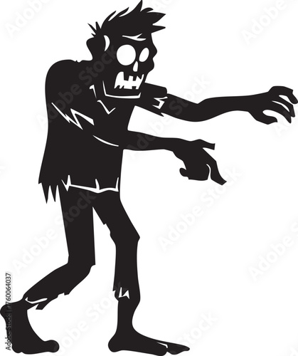Spooky Walking Tattered Halloween Zombie Silhouette Shape Vector Illustration