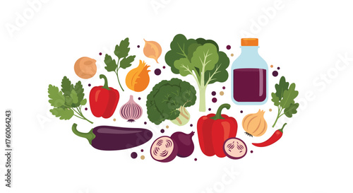 A colorful assortment of fresh vegetables and ingredients.