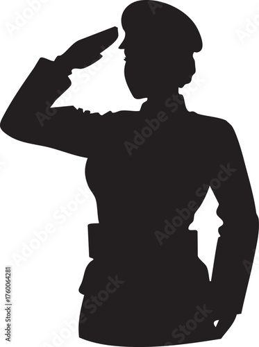 Female Soldier Salute Silhouette Shape Vector Illustration