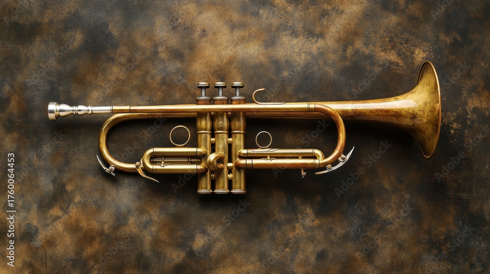 Fototapeta premium Vintage herald trumpet and antique bugle perfect for a retro symphony orchestra performance