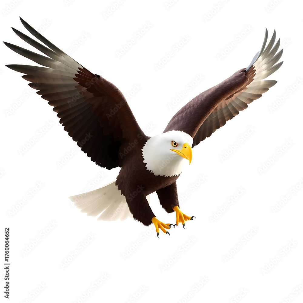 Fototapeta premium Majestic Bald Eagles in Flight and Perched on Branches with Neon Glow and Natural Backgrounds, Symbol of Freedom and Power in Wildlife and Modern Digital Art Style