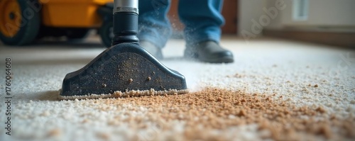 Powerful Carpet Cleaning Machine in Action Deep Cleaning a Heavily Soiled Carpet, Removing Dirt and Stains for a Fresh, Clean Result.  Professional Cleaning Service.