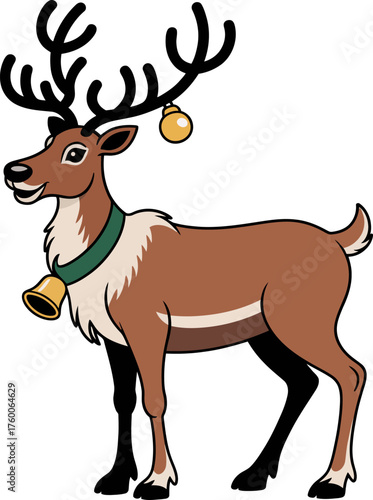 Cartoon Christmas Reindeer with Ornament and Bell for Holiday Design