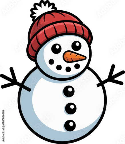 Cartoon Snowman with Red Hat Vector Illustration for Winter Holiday Season