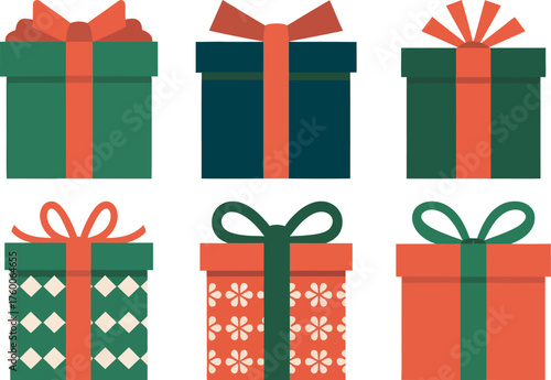 Festive Christmas Gift Boxes with Ribbons and Bows Set