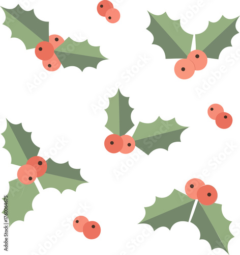 Festive Holly Berries and Leaves Pattern for Holiday Season Decorations