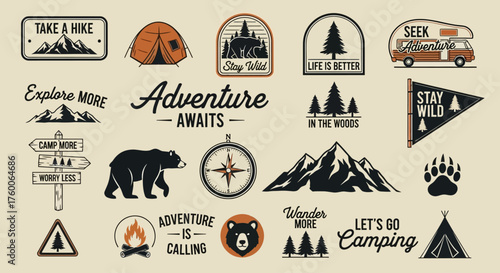 Collection of retro camping and outdoor adventure logos, badges, and emblems for wilderness exploration johny (316)