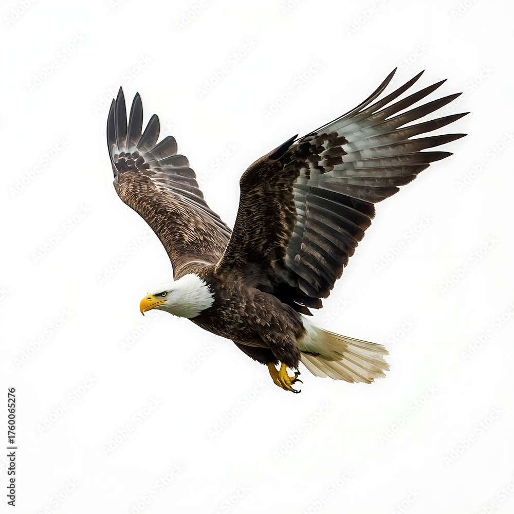 Obraz premium Majestic Bald Eagles in Flight and Perched on Branches with Neon Glow and Natural Backgrounds, Symbol of Freedom and Power in Wildlife and Modern Digital Art Style