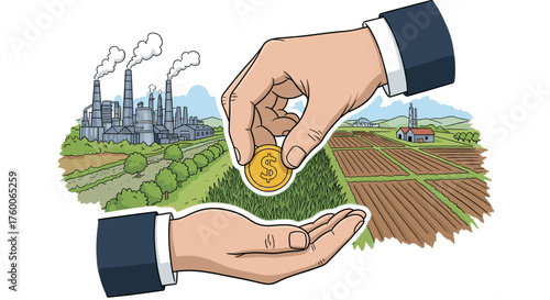 Invest in sustainable farming practices for a greener future,balancing industry and agriculture for long-term prosperity and a healthy environment