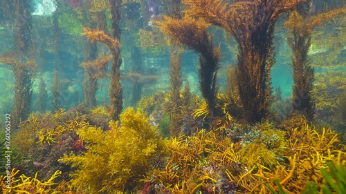 Algae in the Atlantic ocean, underwater seascape, natural scene, Spain, Galicia