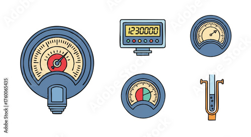 set of barometer outline icons vector full color