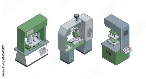 Isometric press machines collection for industrial manufacturing design